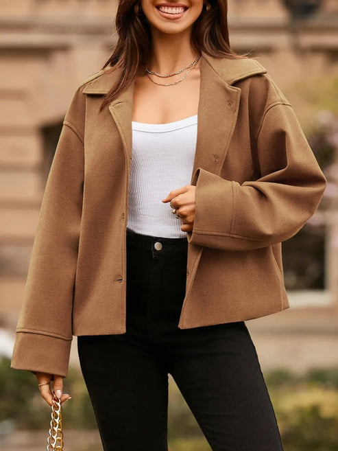 Women's Short Small Suit Long Sleeve Button Coat - LA FEMME WANDERER