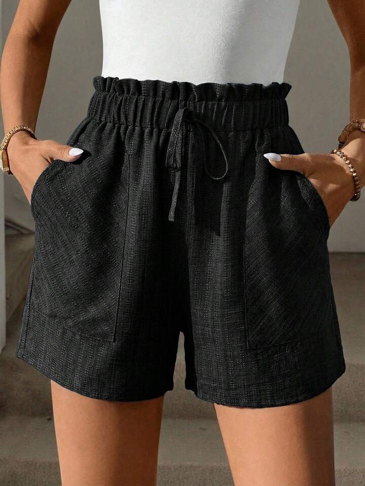 Lightweight Textured Shorts – Elastic High Waist Everyday Comfort