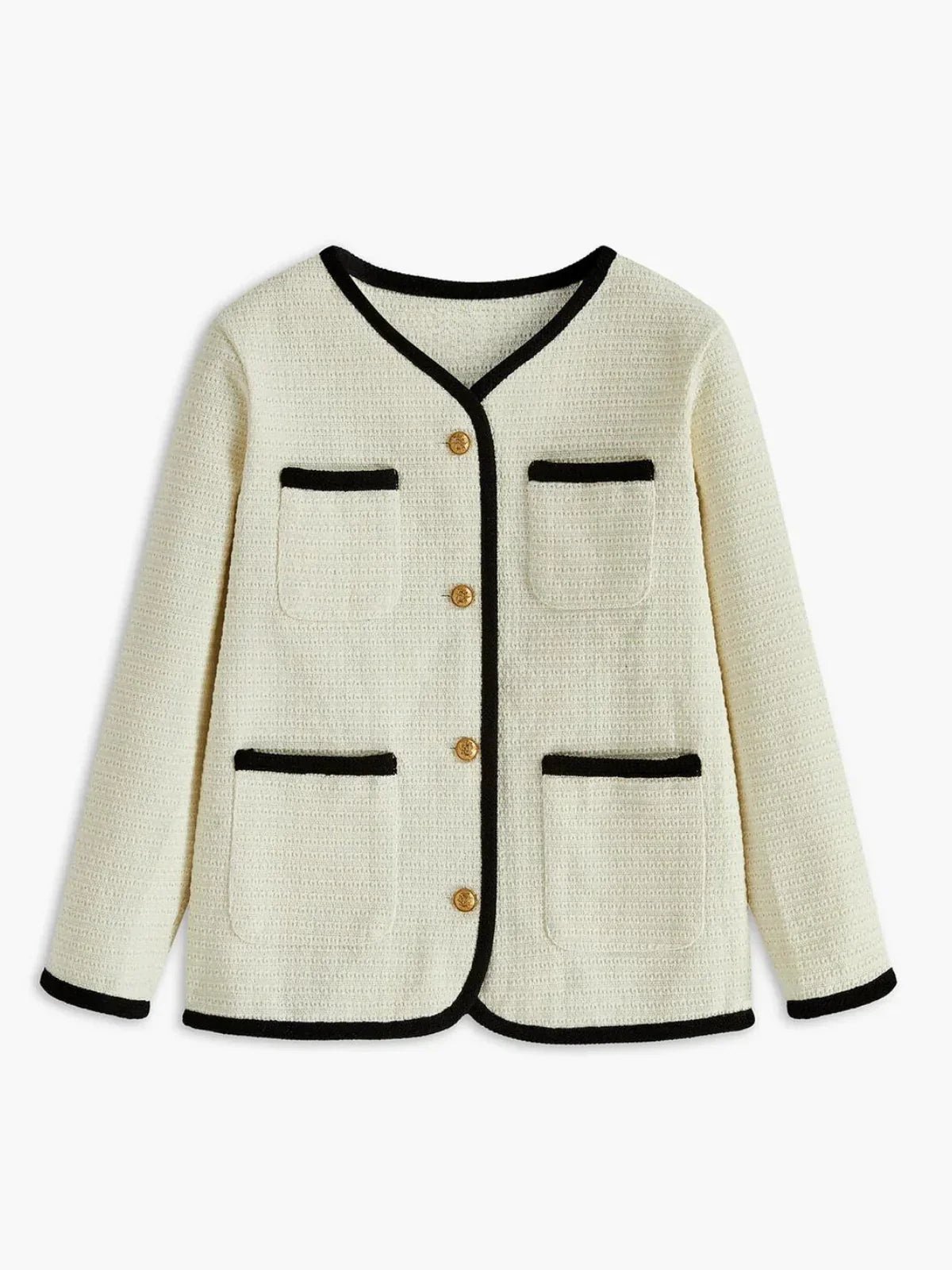 Elegant Contrast Binding Pockets Cardigan - LA FEMME WANDERER
