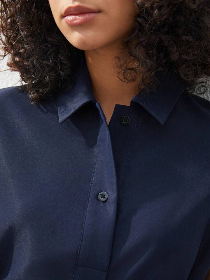 Refined Chic Navy Blue Midi Dress - LA FEMME WANDERER