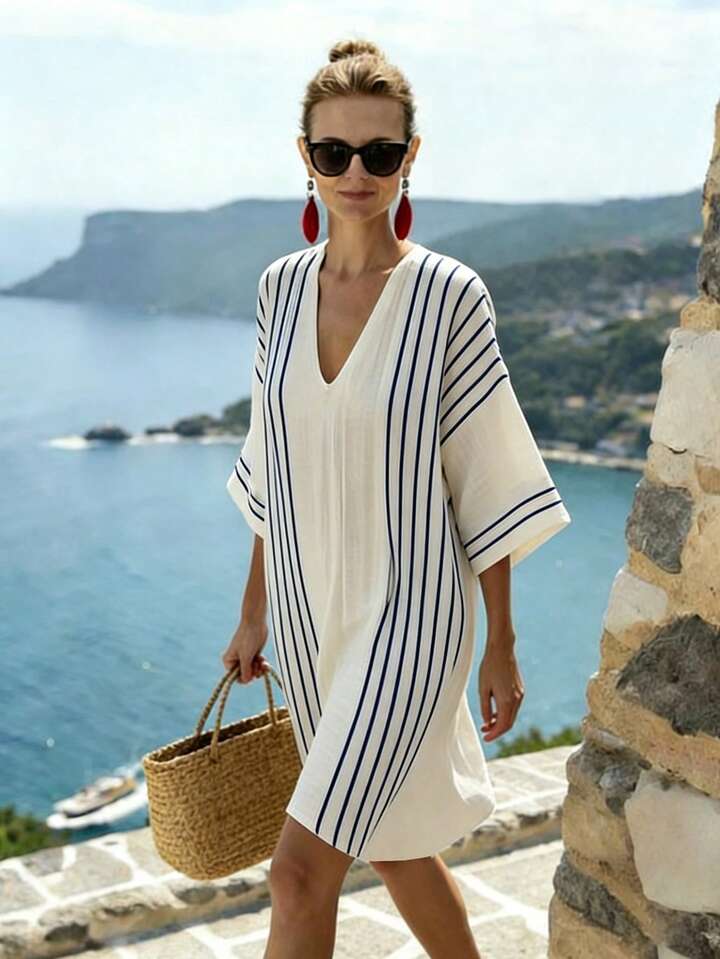 White & Navy Striped Tunic Dress – Effortless Vacation Style Favorite