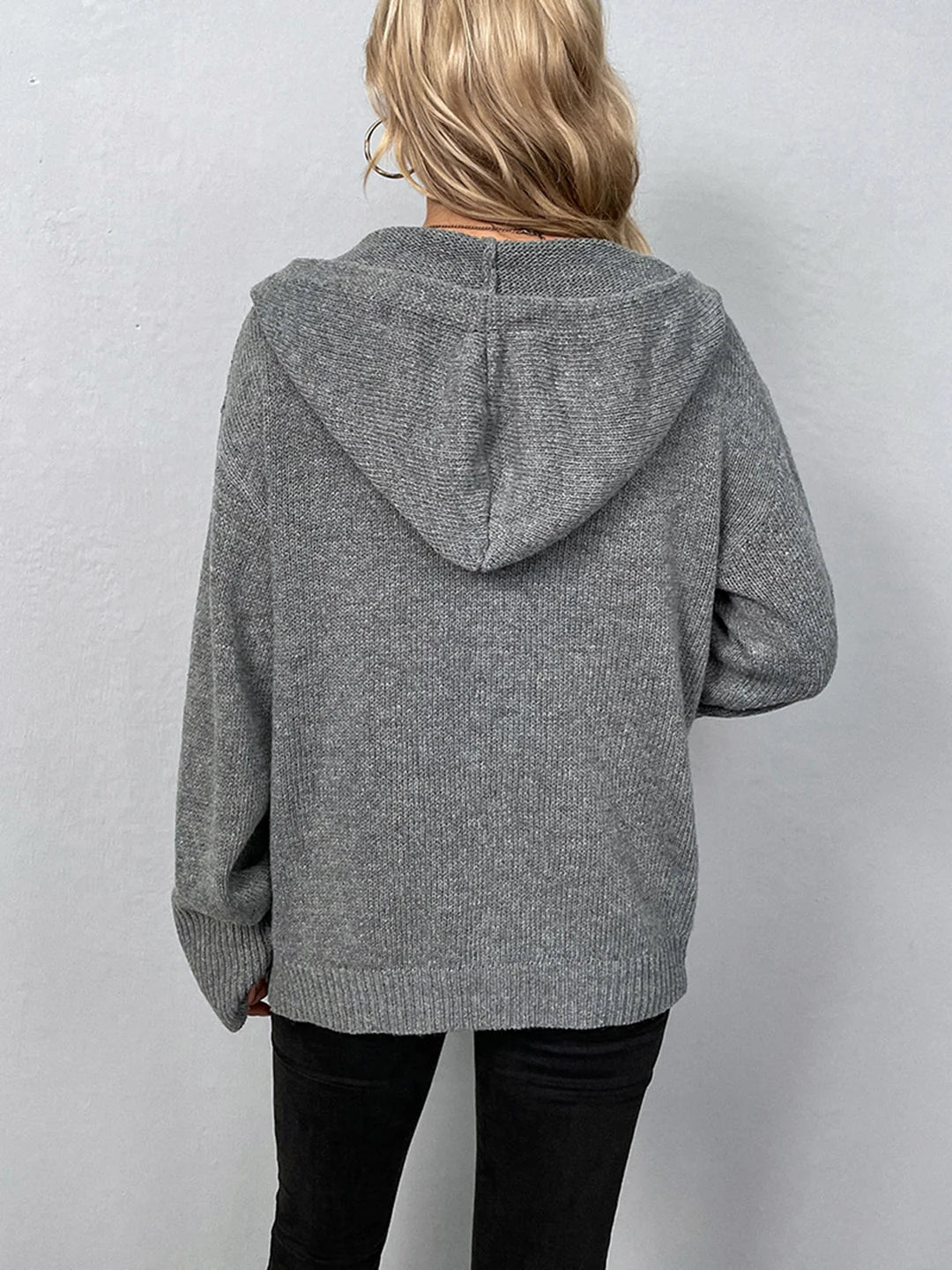 Solid Color Hooded Single-breasted Sweater Women's Cardigan Coat - LA FEMME WANDERER