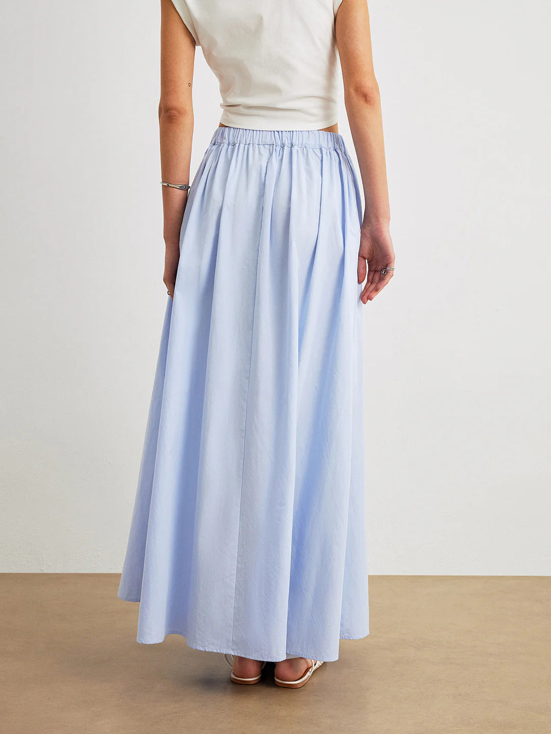 Blue Cotton A-Line Skirt With Pockets - LA FEMME WANDERER