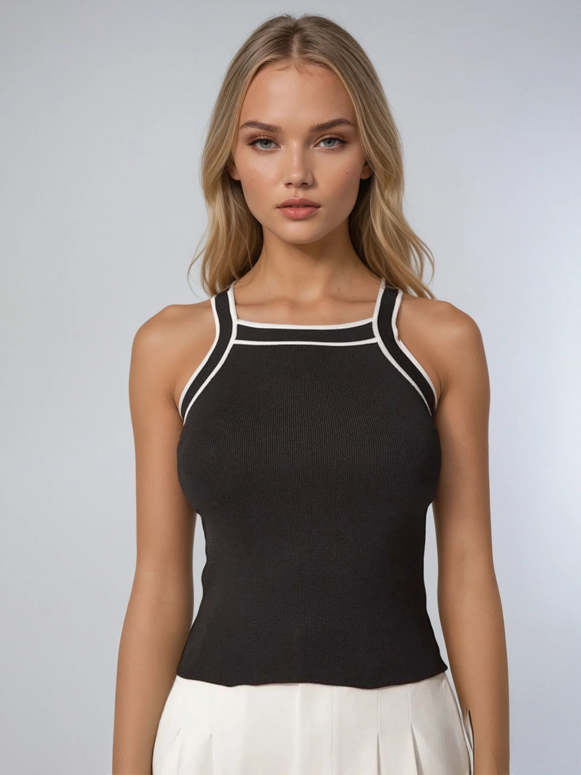 Elegant Style Contrast Trim Knit Tank Top - LA FEMME WANDERER