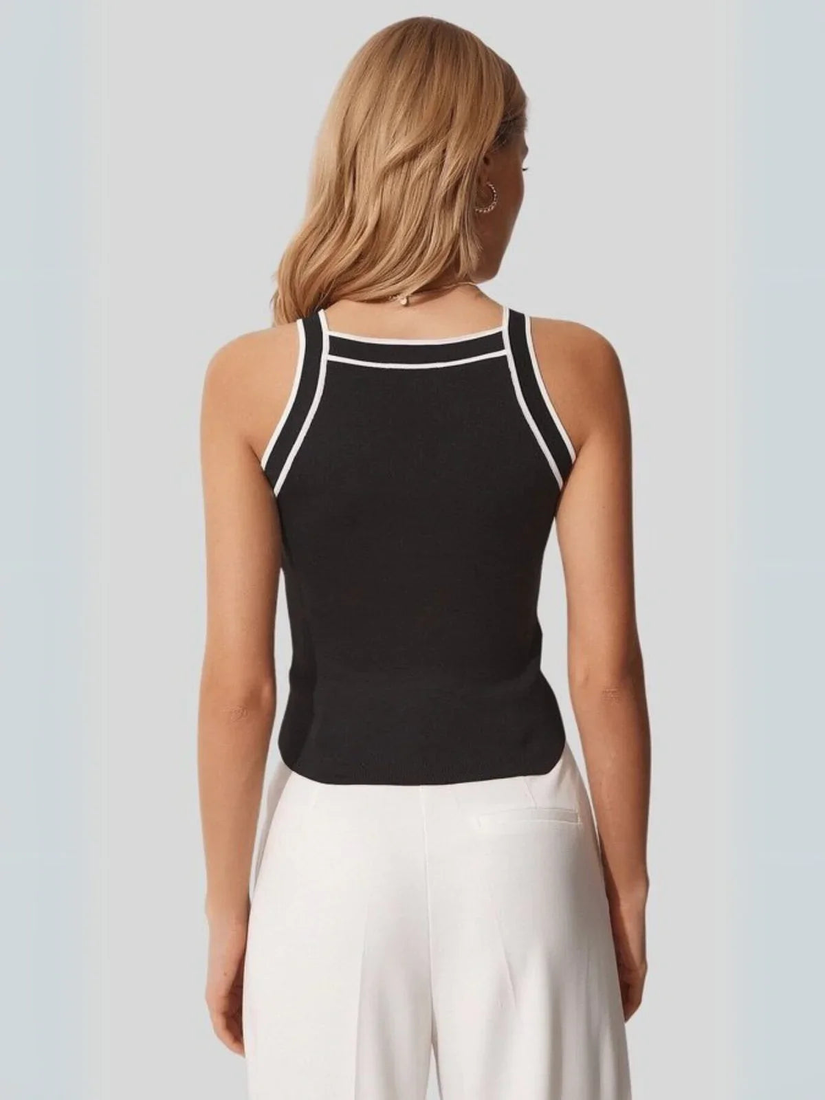 Elegant Style Contrast Trim Knit Tank Top - LA FEMME WANDERER