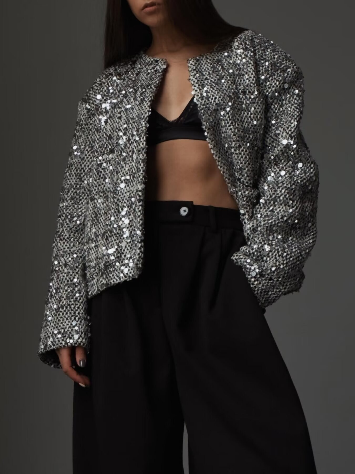 Elegant Tweed Sequined Jacket - LA FEMME WANDERER