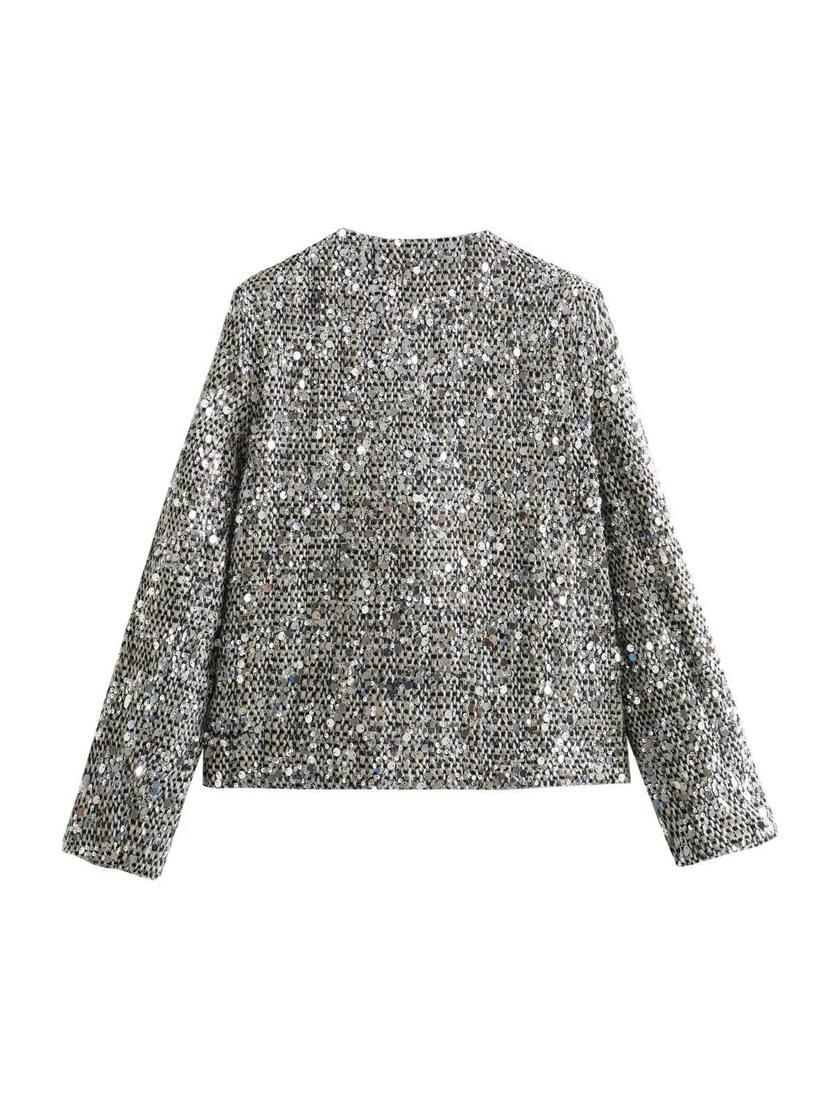 Elegant Tweed Sequined Jacket - LA FEMME WANDERER