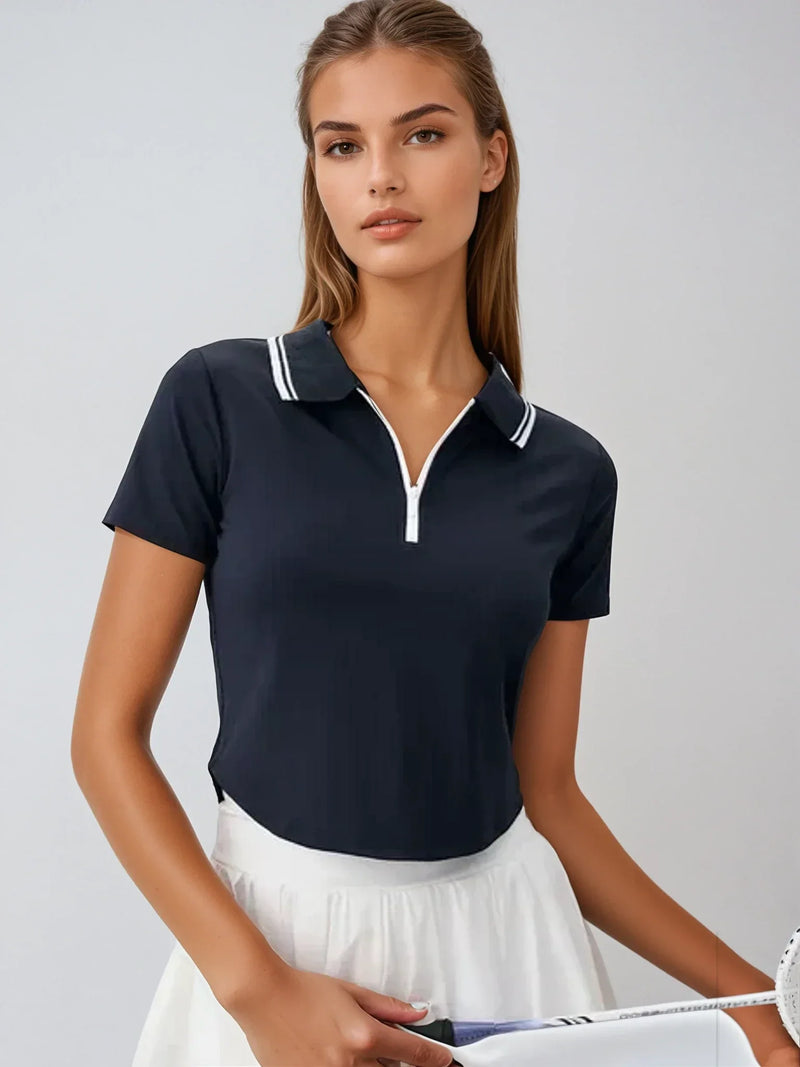 Navy Collar Short Sleeve Top