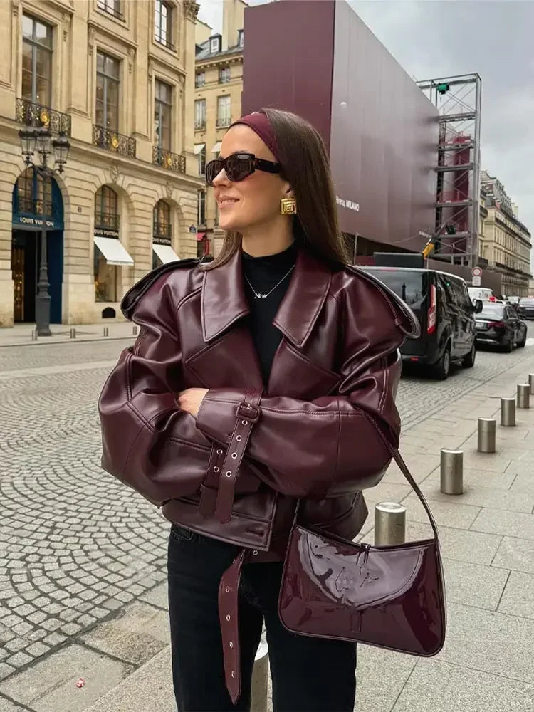 Burgundy Faux Leather Jacket