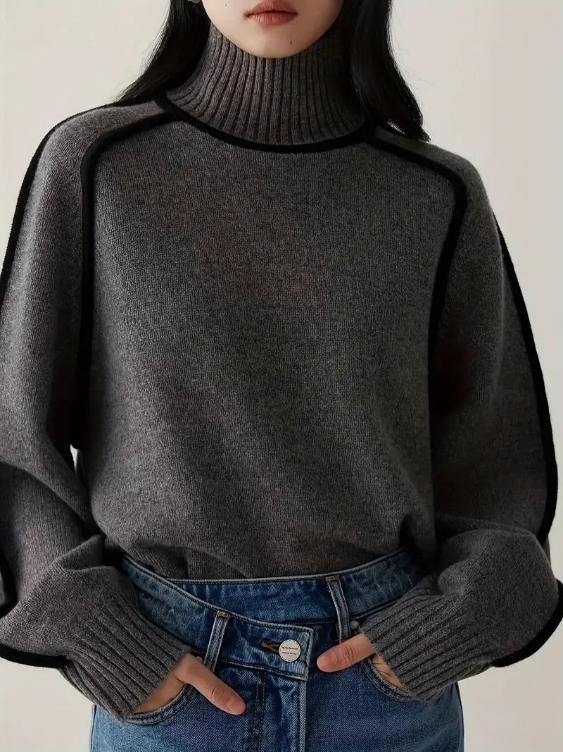 Half Turtleneck Casual Knitted Sweater - LA FEMME WANDERER