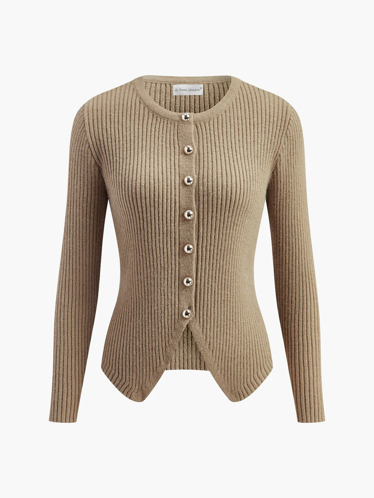 Slim Fit Irregular Crew Neck Knitted Cardigan - LA FEMME WANDERER
