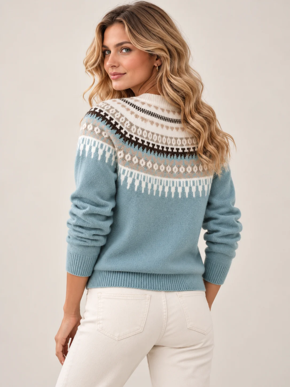 Nordic Pattern Crew Neck Knit Sweater