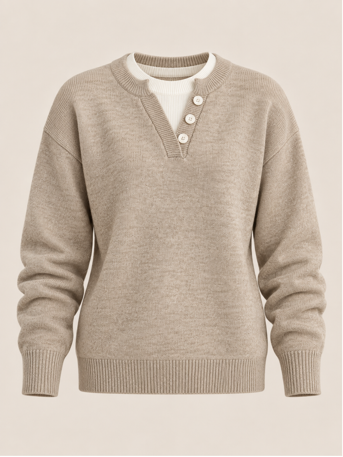 Contrast Trim V-Neck Button Knit Sweater