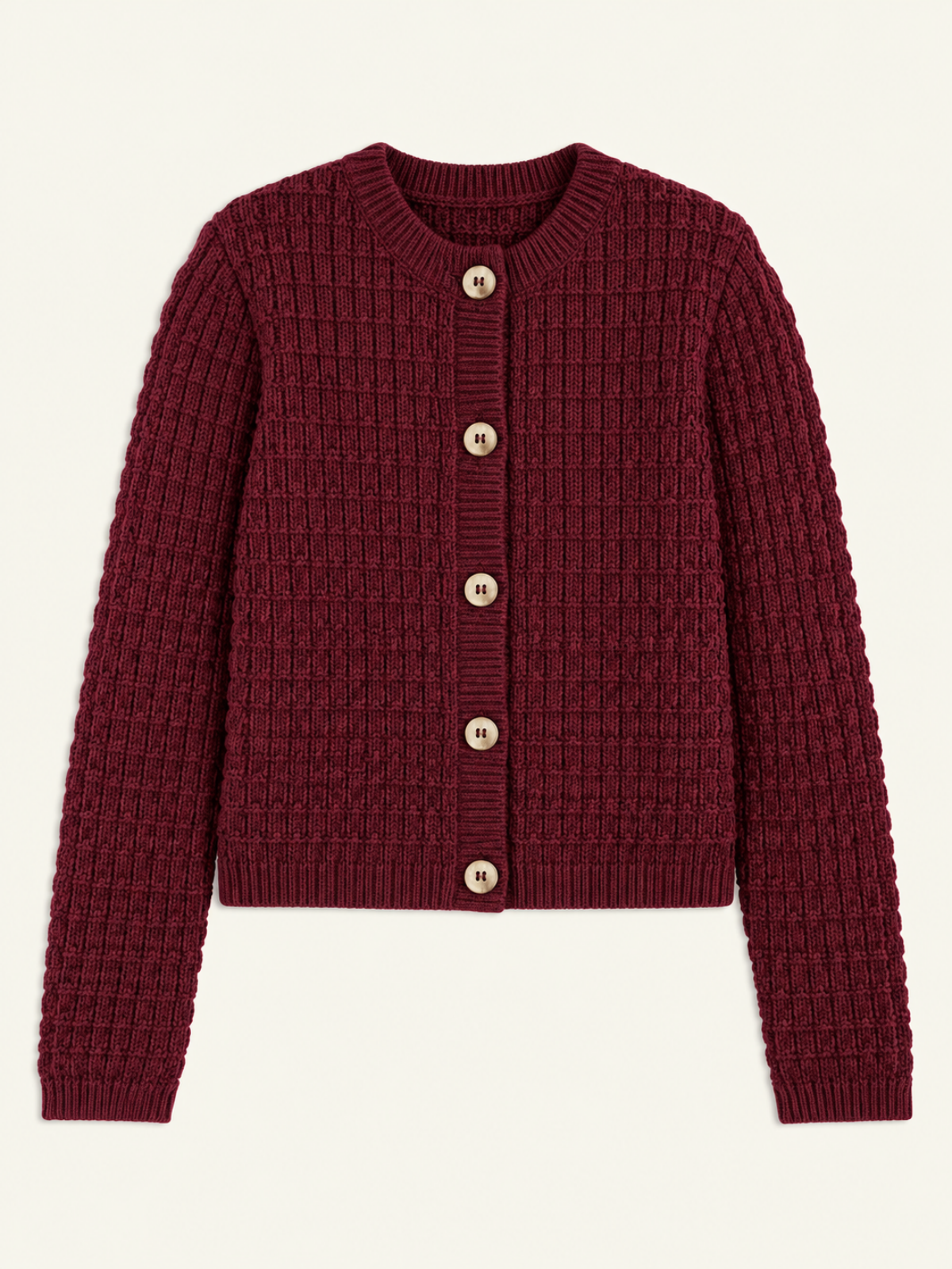 Knitted Burgundy Long-Sleeved Cardigan
