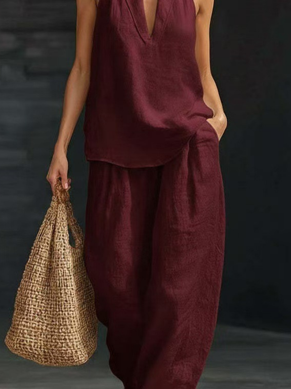 Elegant Style Halter Top & Wide-Leg Pants Co-Ord