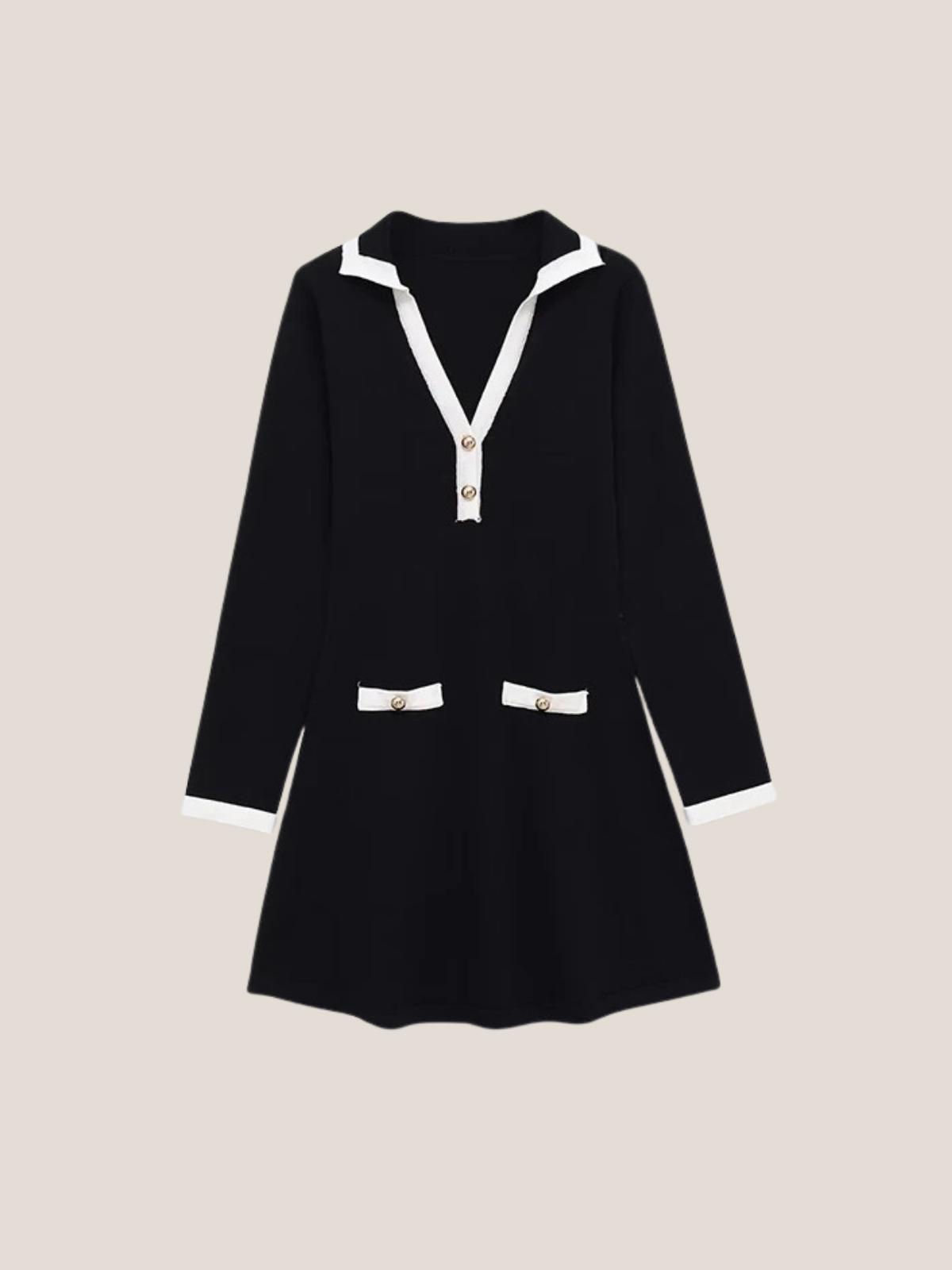 Lapel Collar Knit A-line Dress
