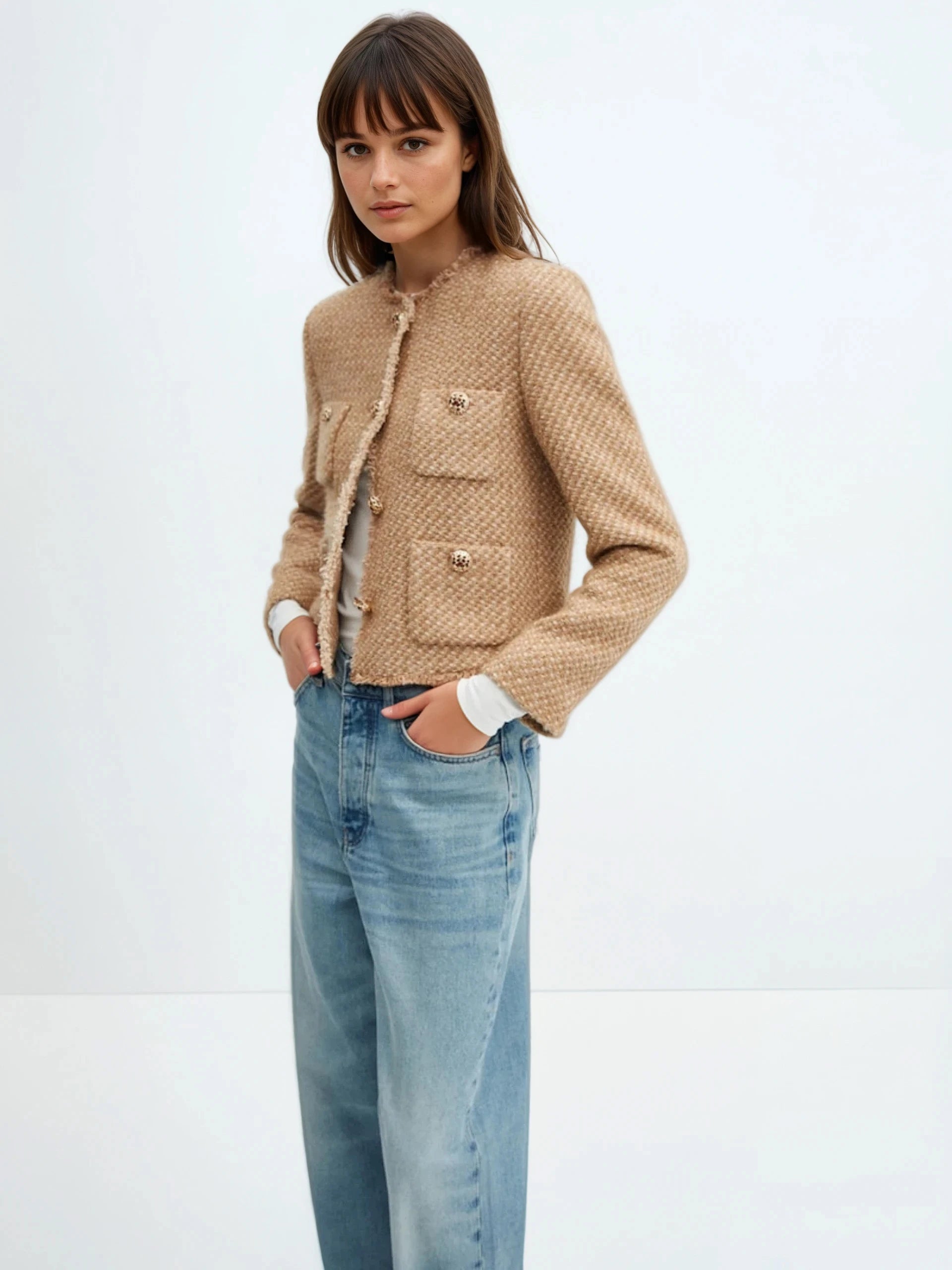 Round Neck Single-breasted Long Sleeve Woolen Coat - LA FEMME WANDERER