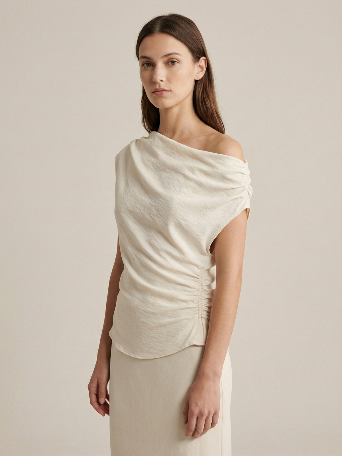 Ruched Crop Top Women Asymmetric Tank Off Shoulder Summer Beach Camisole Top Lightweight Wear