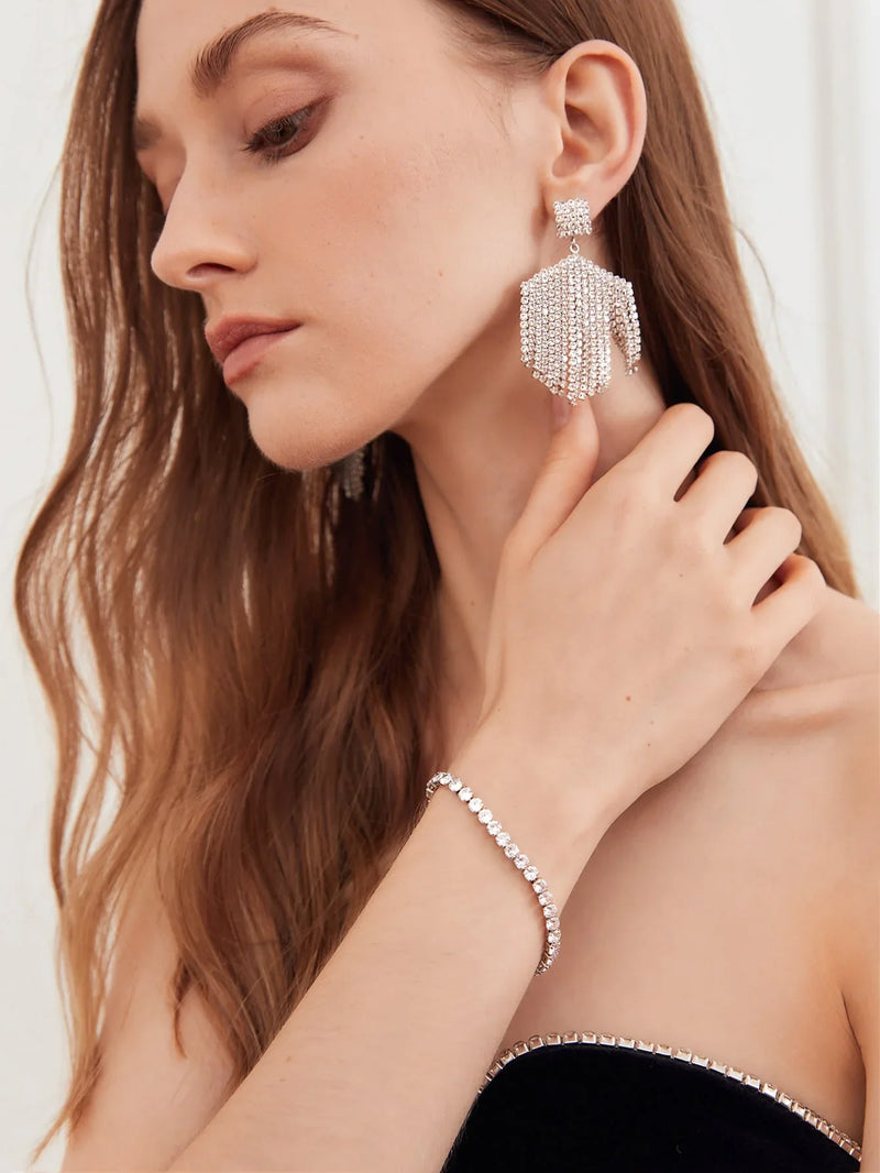 Cubic Zirconia Bracelet Silver Rhinestone Daily Wear