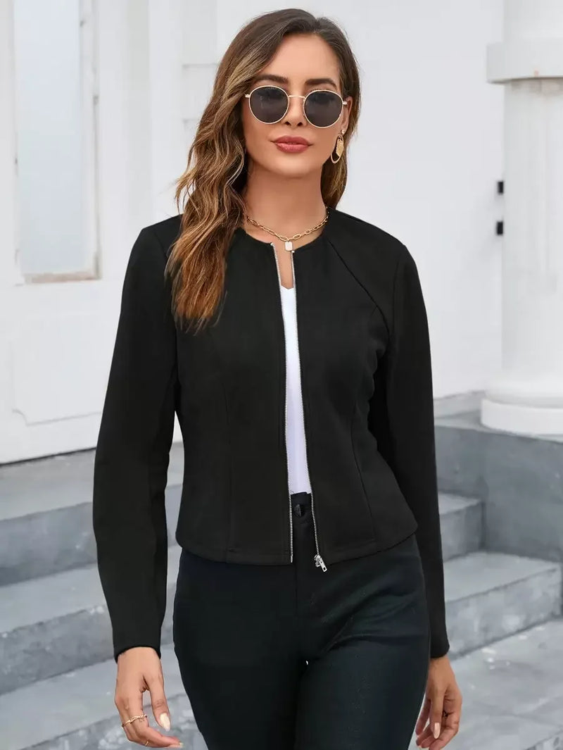 Zip Up Jacket Premium Woven Fabric Short Length Casual