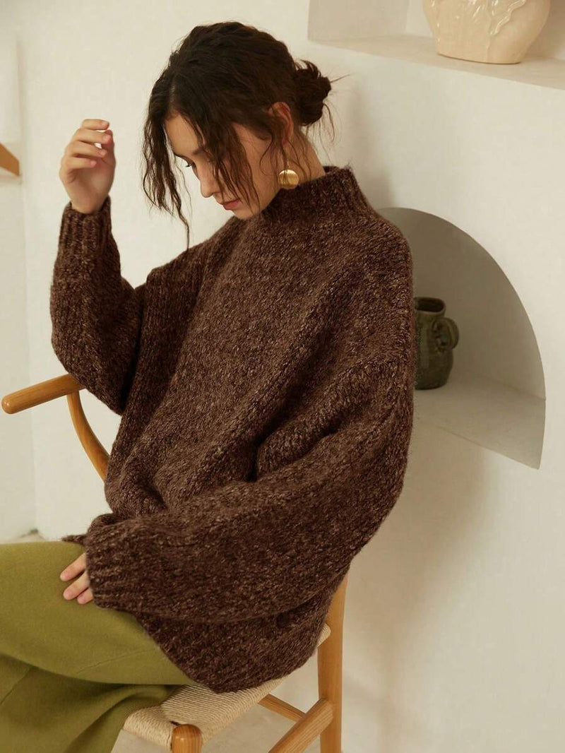 Cozy Stand Collar Knit Sweater For Women Plus Size Vintage Autumn Winter Pullover