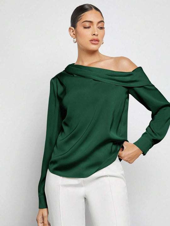 Elegant Satin Blouse With Draped Ruched Silhouette