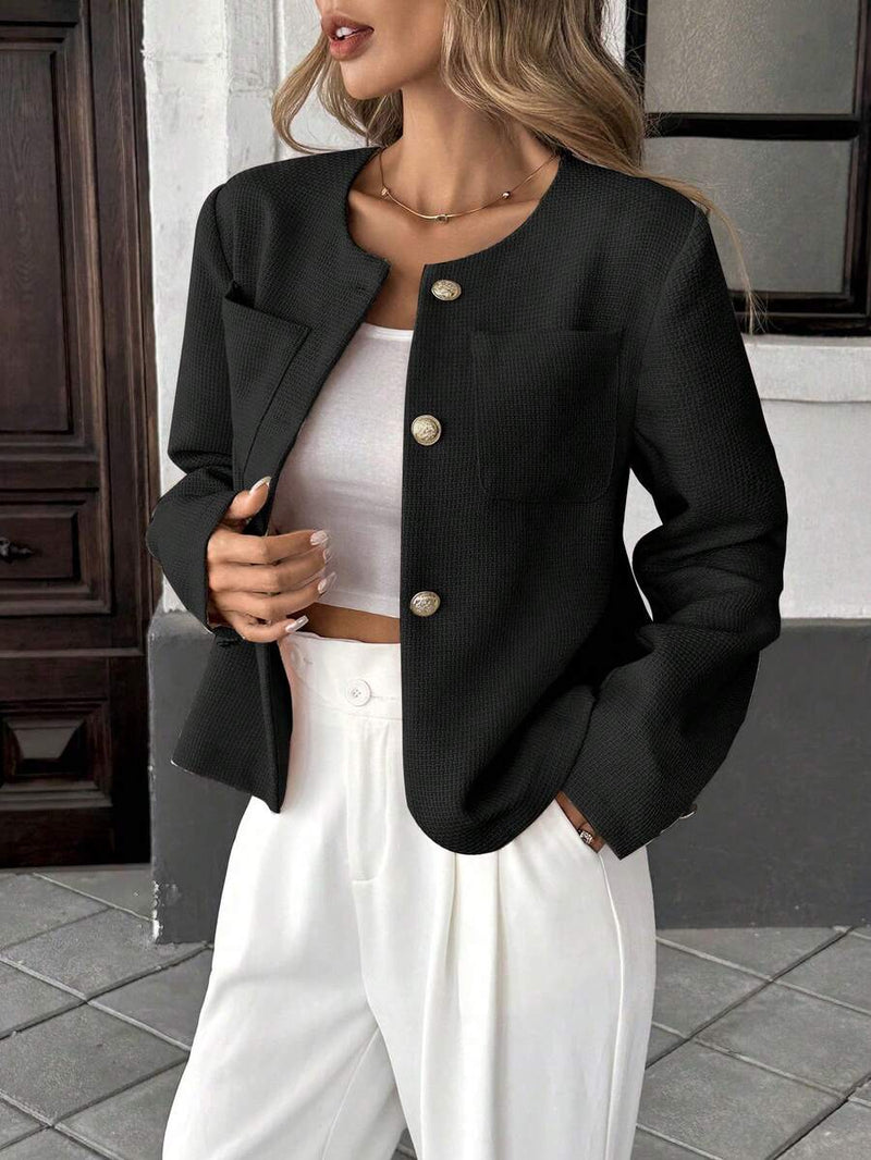 Round Neck Long Sleeve Jacket for Women Regular Fit Casual Outerwear Spring Summer