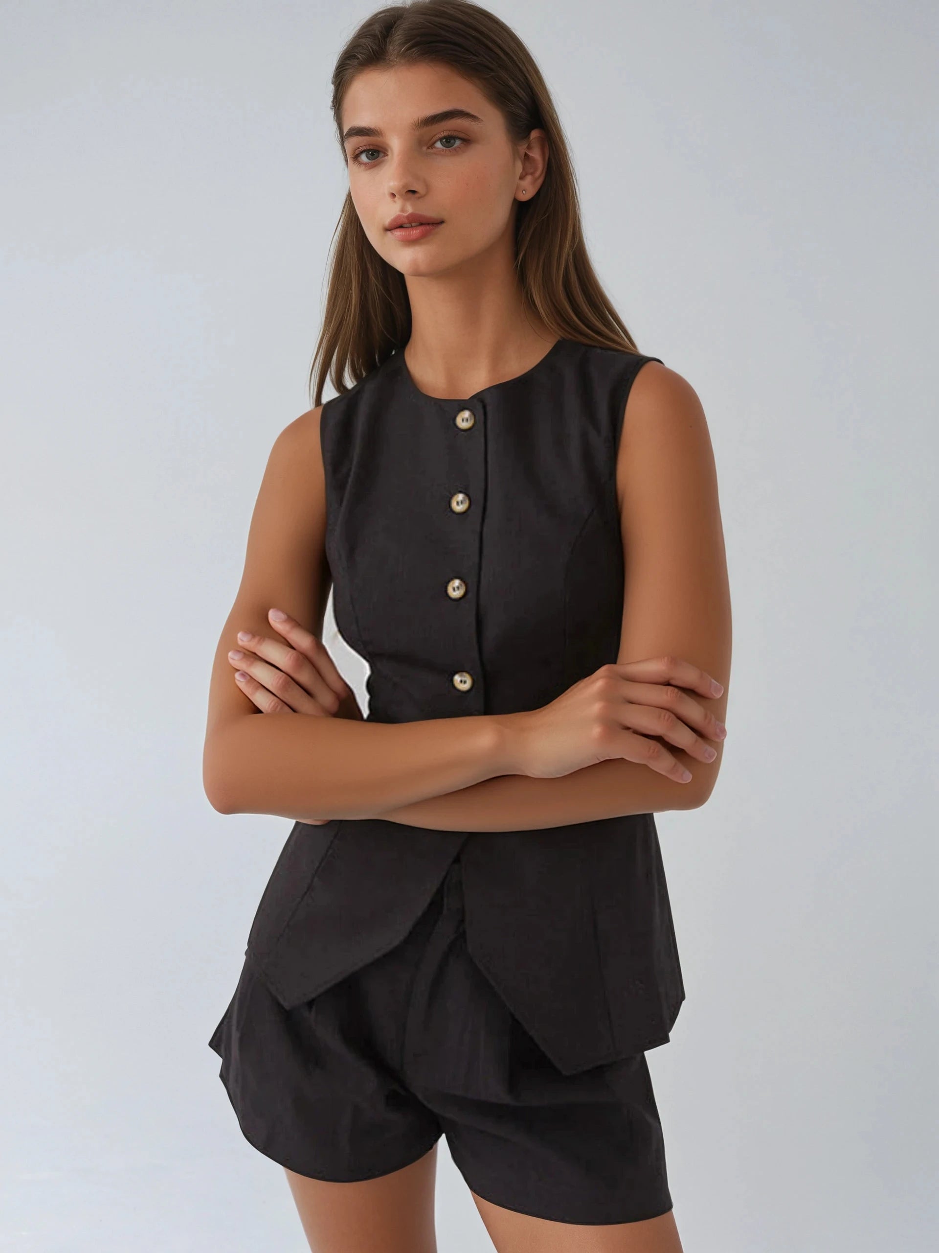Linen Sleeveless Vest - LA FEMME WANDERER