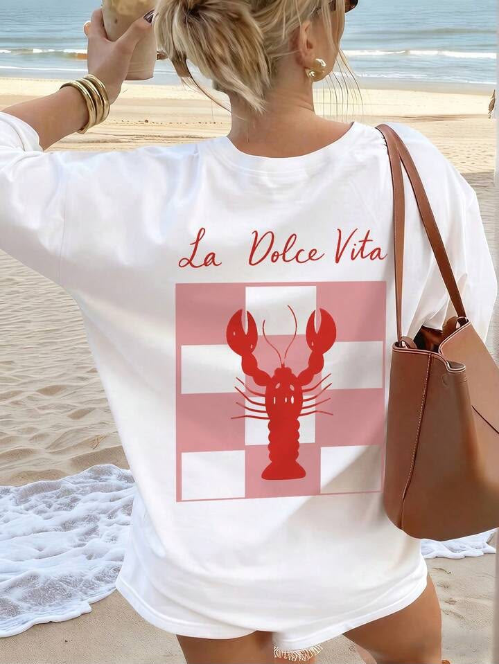 Oversized Lemon & La Dolce Vita Graphic Cotton T-Shirt – Vintage Summer Casual Tee
