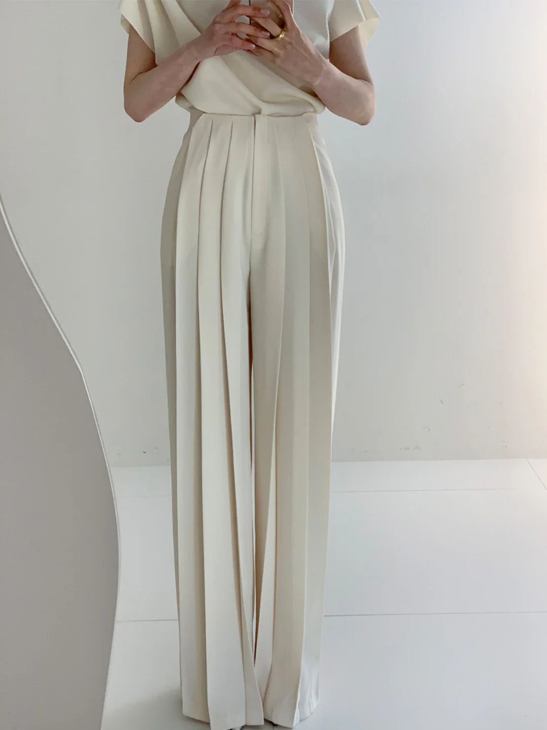 Pleated High Waist Wide Leg Pants Loose Straight Pants