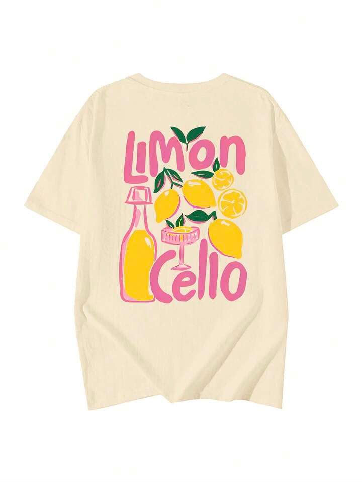 Oversized Lemon & La Dolce Vita Graphic Cotton T-Shirt – Vintage Summer Casual Tee
