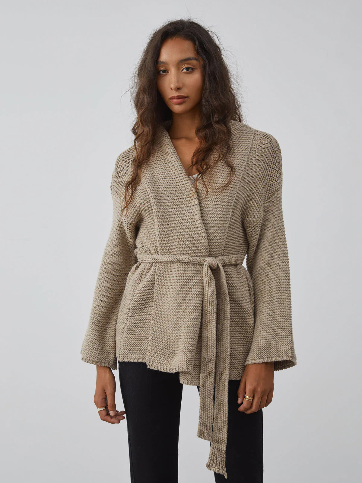 Taupe Tie Cardigan