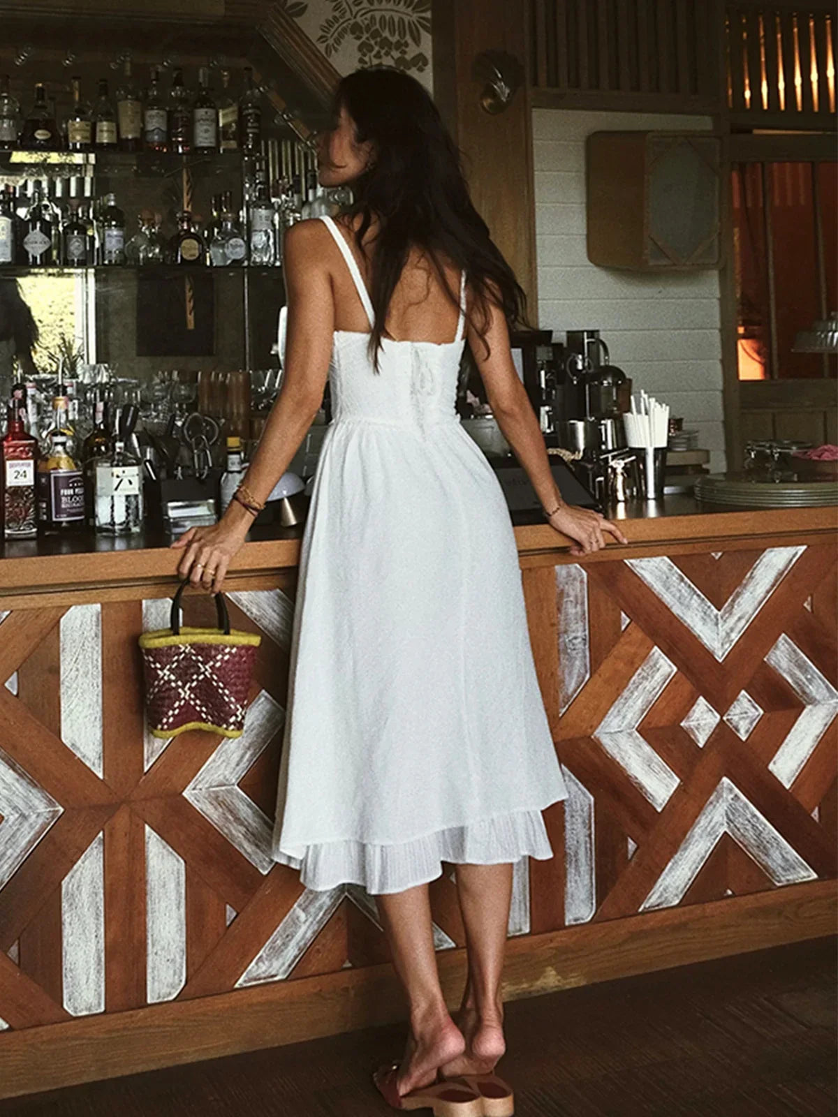 Ruffle Hem Cami Plain Midi Dress | LA FEMME WANDERER Ruffle Hem Cami Plain Midi Dress | LA FEMME WANDERER