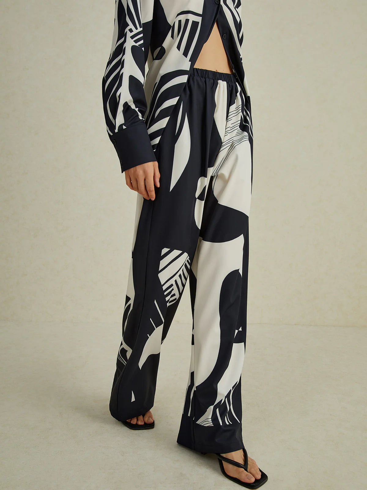 Irregular Print Wide Leg Pants Set