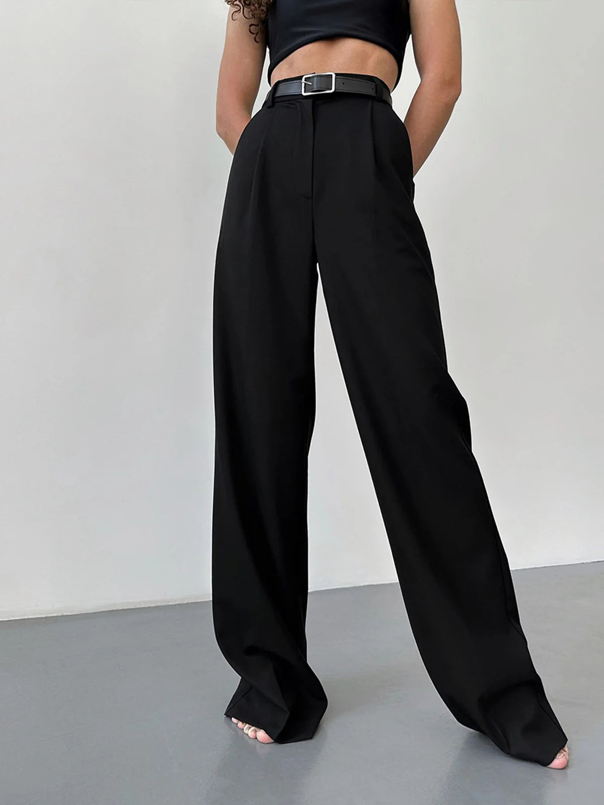 High-Waist Wide Leg Black Pants