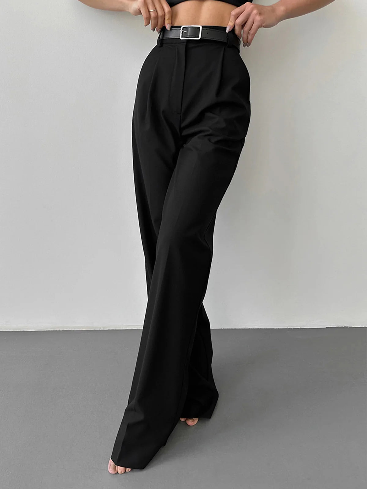 High-Waist Wide Leg Black Pants