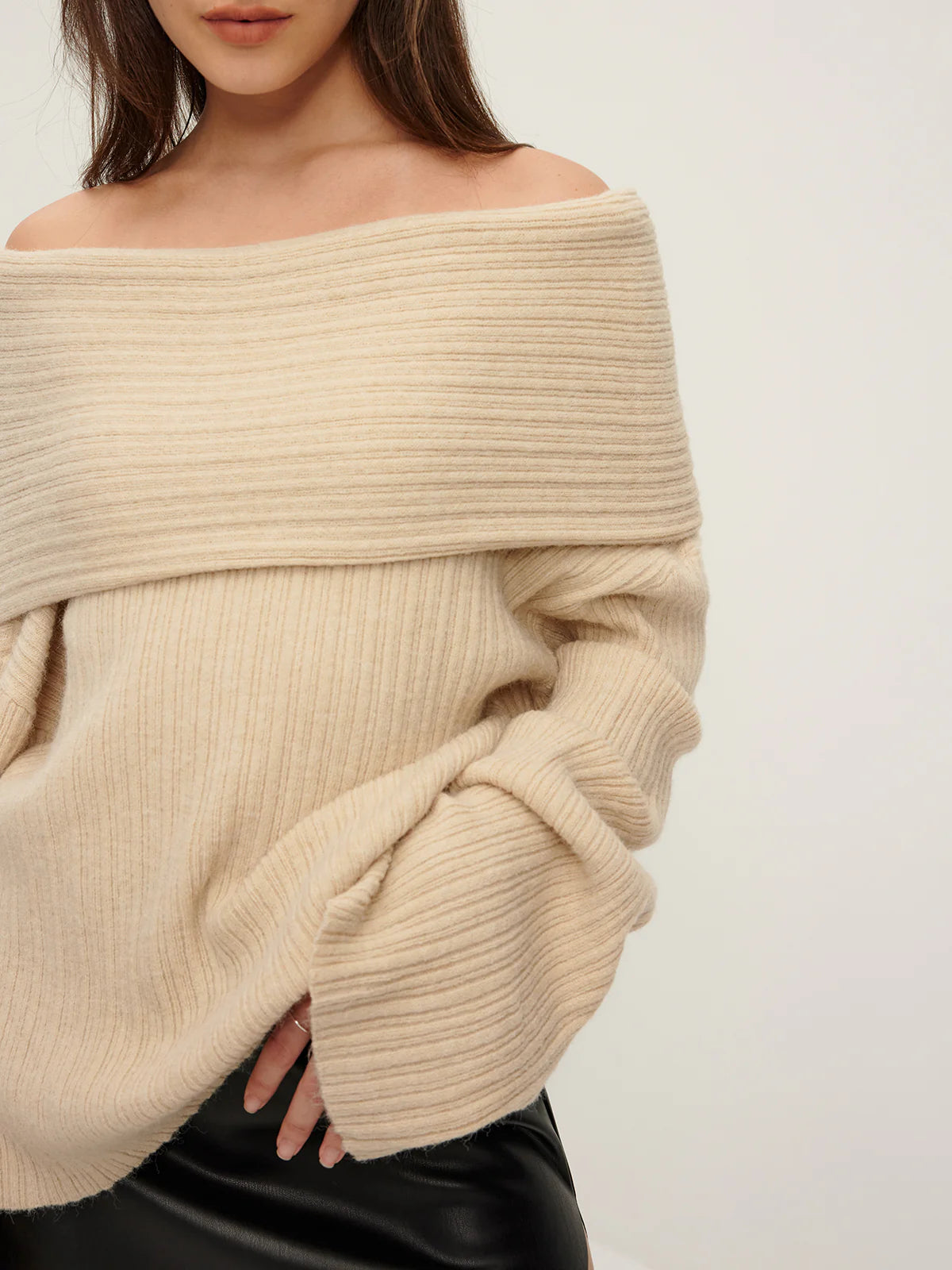 Ribbed Off Shoulder Loose Sweater