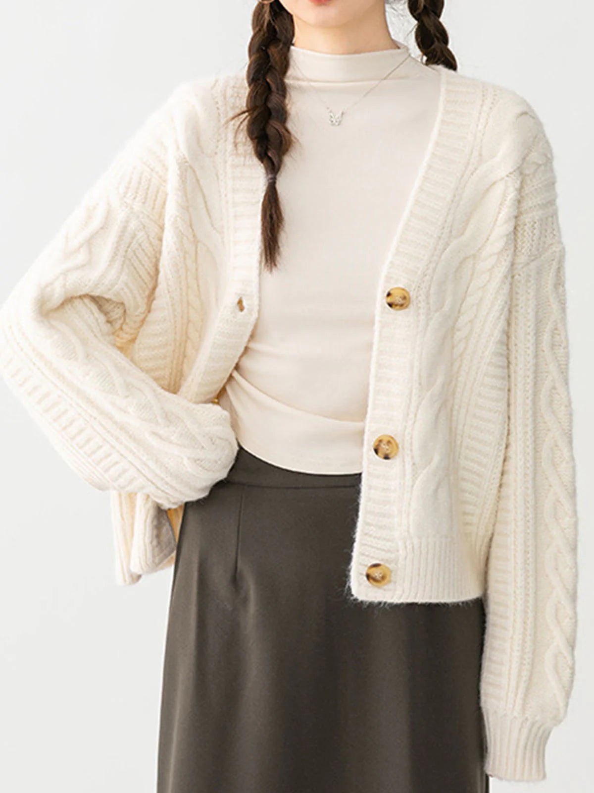 Button Mechanism Cable Cardigan