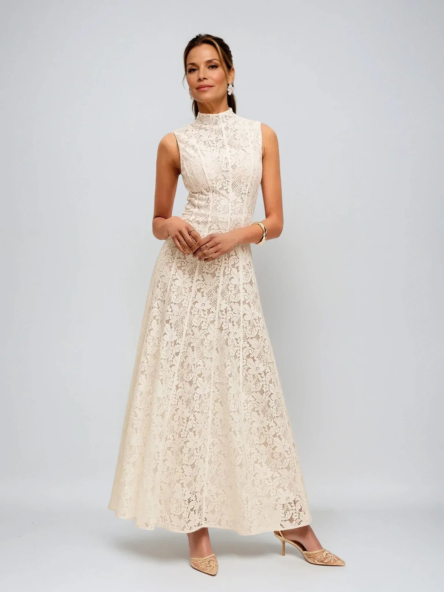 Half Turtleneck Sleeveless Semi-Sheer Lace Dress | LA FEMME WANDERER Half Turtleneck Sleeveless Semi-Sheer Lace Dress | LA FEMME WANDERER