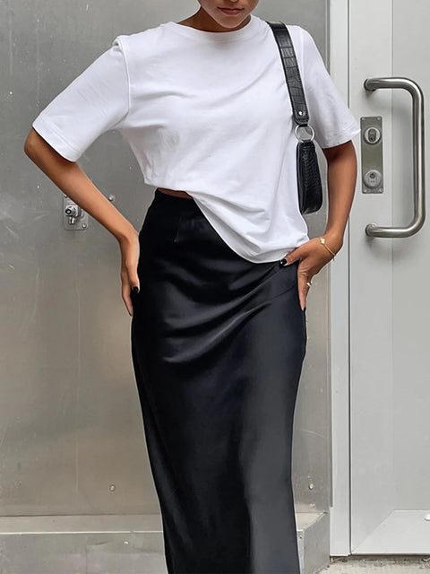 【THE MOZZ】Brit Satin Long Skirt Utility Satin Maxi Skirt – COMMENSE