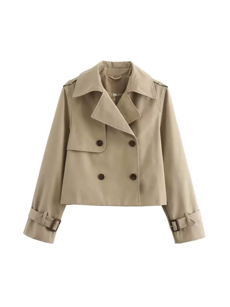 Lapel Double Breasted Versatile Short Trench Coat