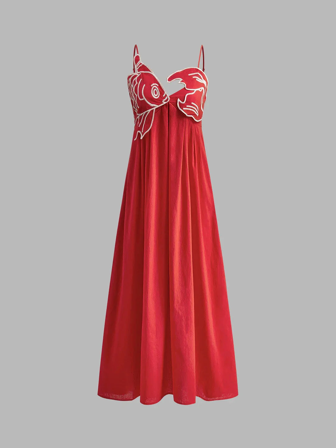 Embroidered Fish Spaghetti Strap Midi Dress | LA FEMME WANDERER Embroidered Fish Spaghetti Strap Midi Dress | LA FEMME WANDERER