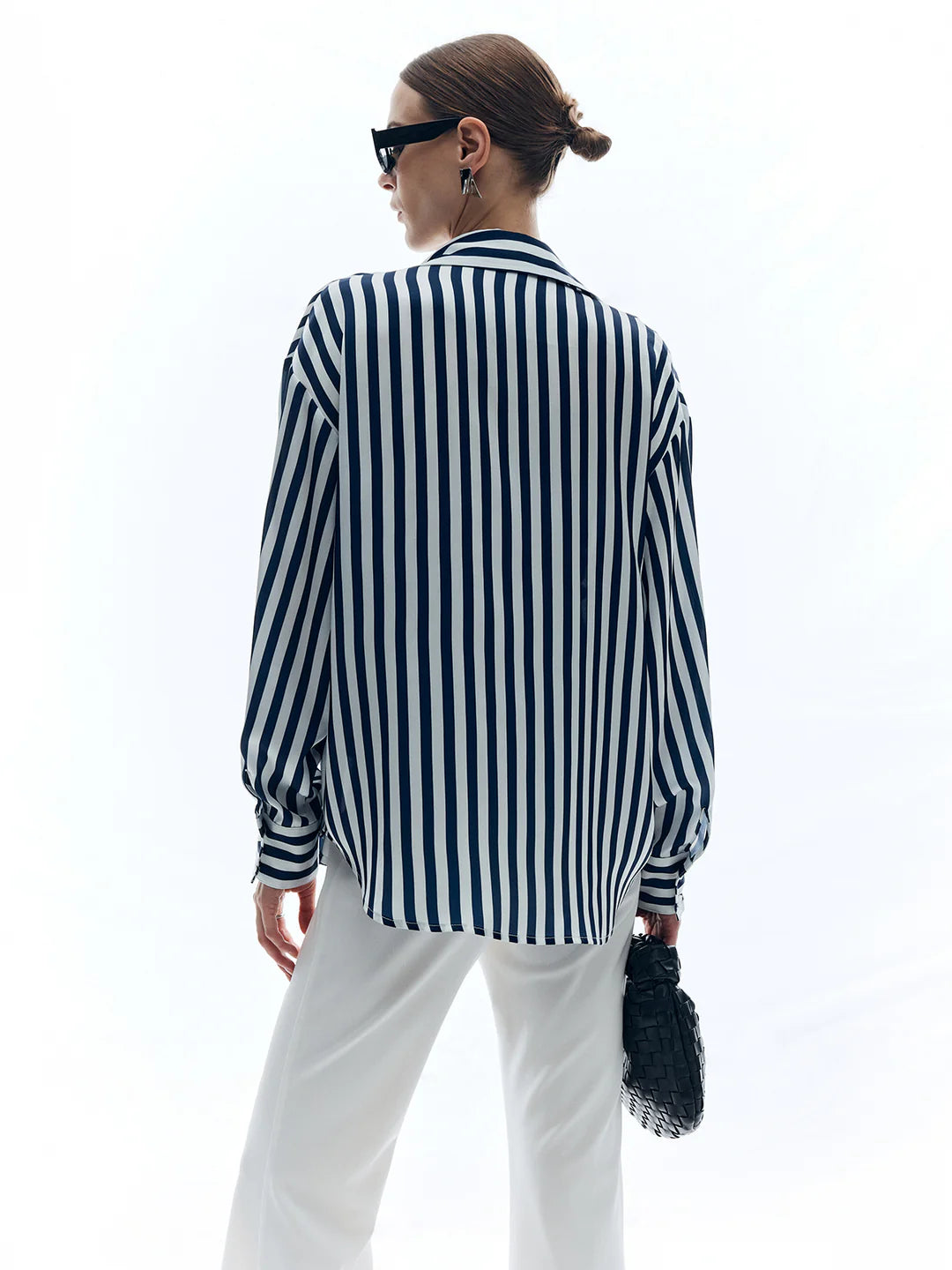 Elegant Style Shift Stripe Turndown Collar Shirt - LA FEMME WANDERER