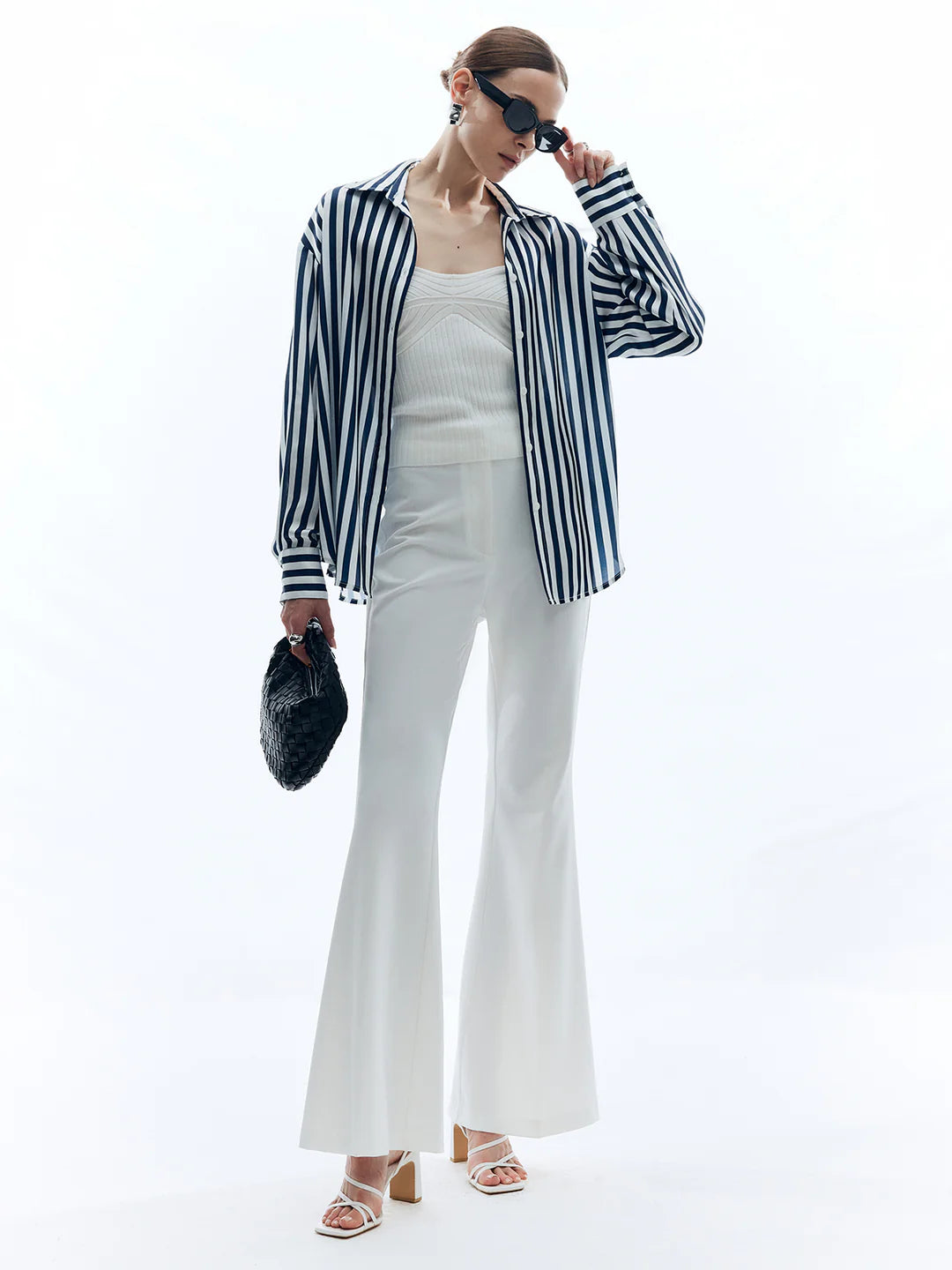 Elegant Style Shift Stripe Turndown Collar Shirt - LA FEMME WANDERER