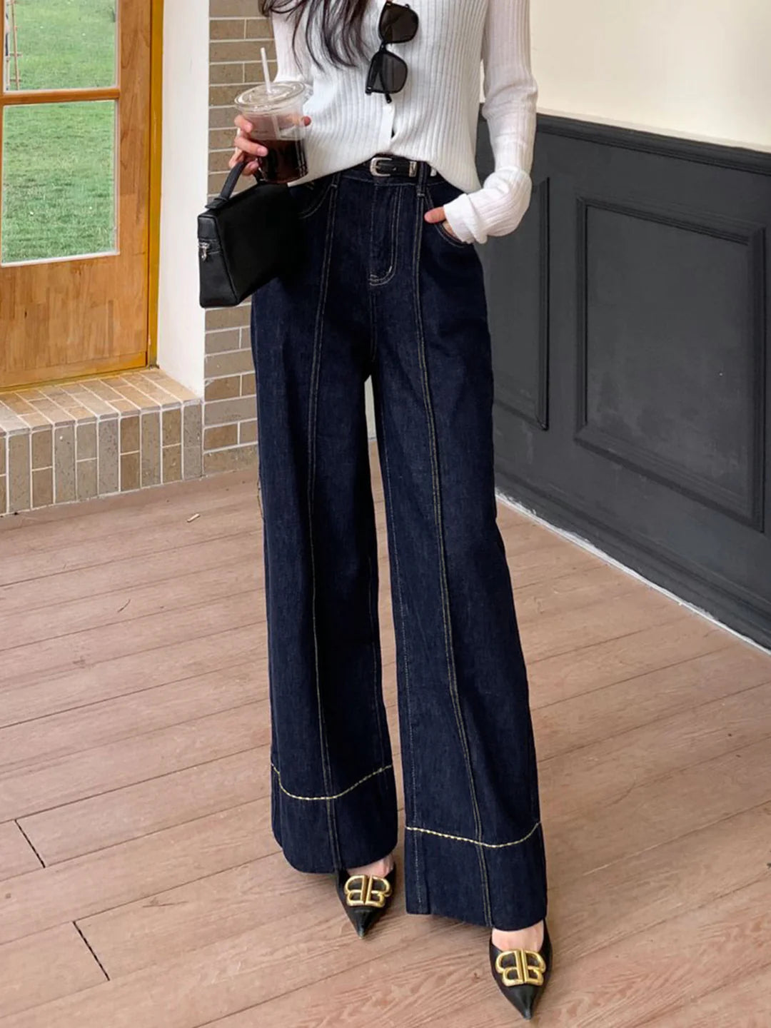 Elegant Style Wide Leg Denim Jeans - LA FEMME WANDERER