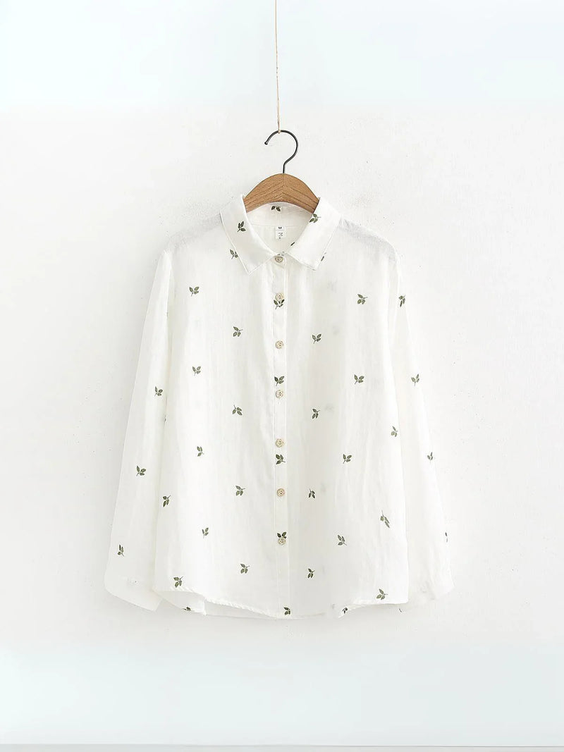 Leaves Printed Long-sleeved Shirt
