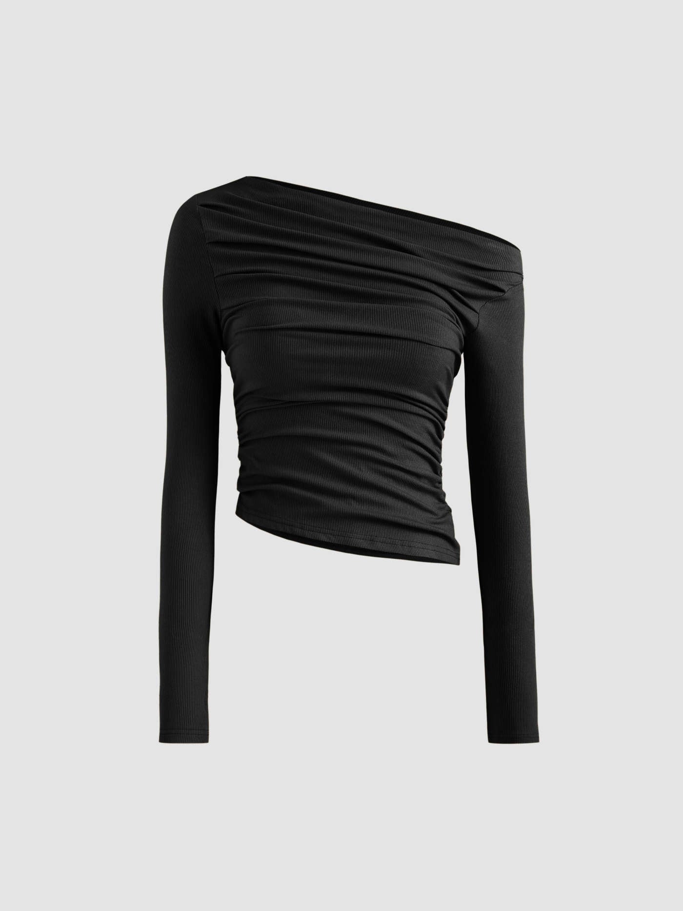 Solid Asymmetrical Neck Long Sleeve Top