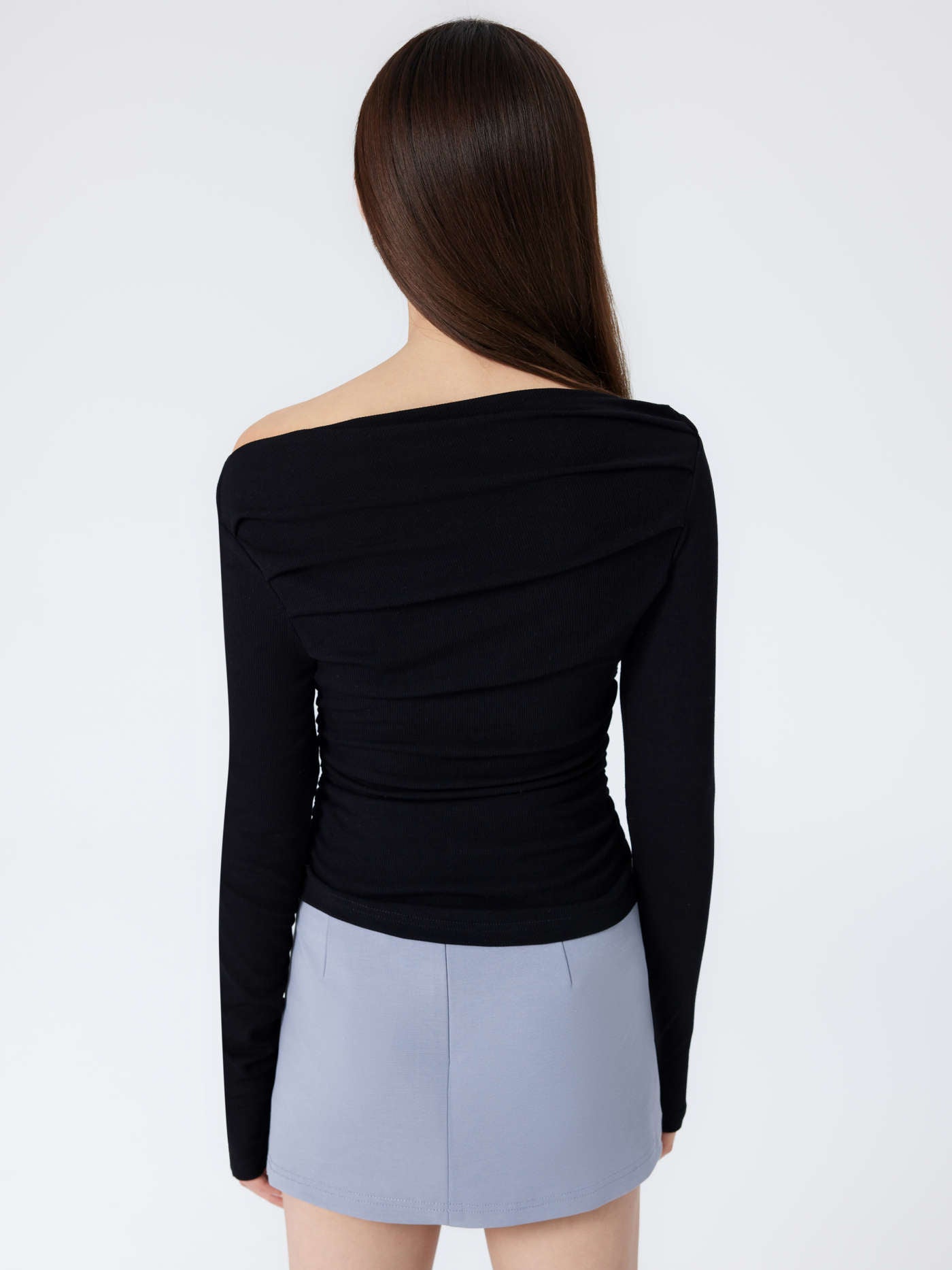 Solid Asymmetrical Neck Long Sleeve Top