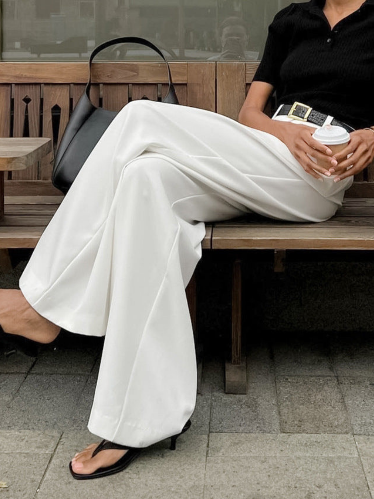 High-waist White Trousers