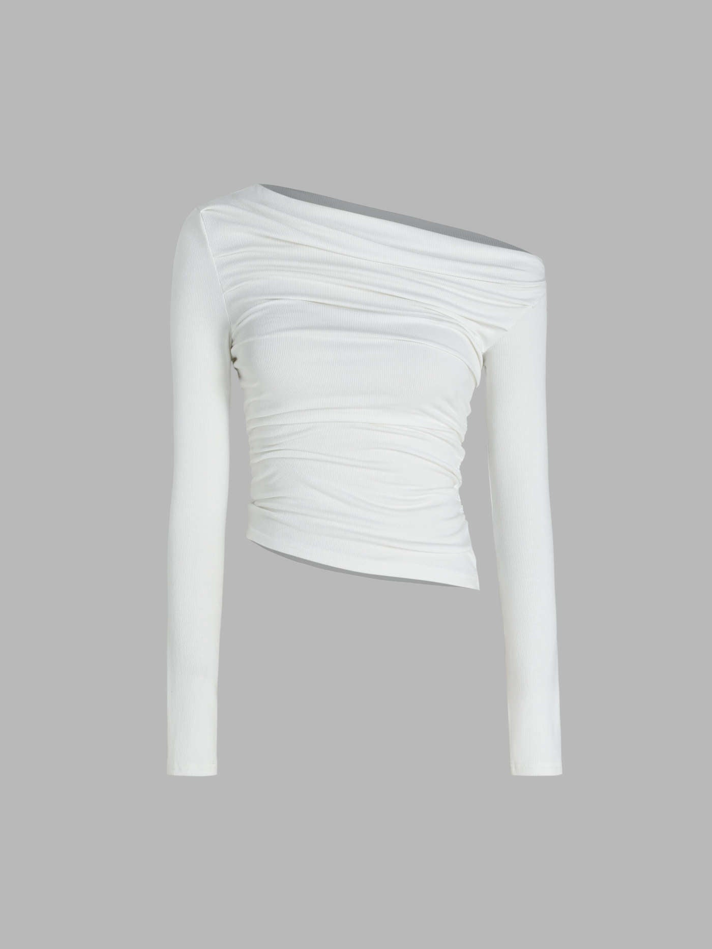 Solid Asymmetrical Neck Long Sleeve Top